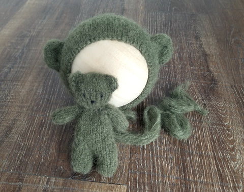 Dark Green Olive Knit Bear Set