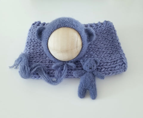 Denim + Indigo Knit Bear Set + Mini Blanket