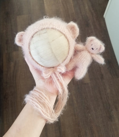 |RTS| Powder Pink fuzzy blend knit bear set