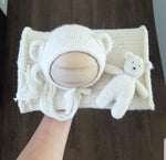 |RTS| Ivory alpaca blend knit bear bonnet + large bear lovie + wrap