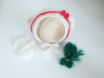 |RTS| Ivory Bear Bonnet w/ bitty Holiday Bows