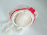 |RTS| Ivory Bear Bonnet w/ bitty Holiday Bows