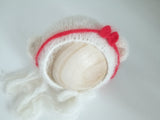 |RTS| Ivory Bear Bonnet w/ bitty Holiday Bows