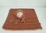 |RTS| Rust Knit Bear Bonnet + Bear Lovie + Textured Mini Blanket Set