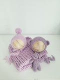 Lavender Mix Set - knit bear bonnet + bear lovie + pompom pixie + chunky mini blanket