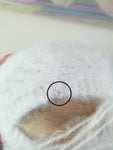 |RTS-discounted-flaw| White Fuzzy Blend Knit Lacework bonnet