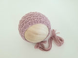 |RTS| Antique Rose Wool Textured Knit Bonnet