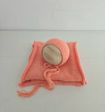 |RTS| Dark Peach Simple Knit Bonnet + Wrap Set