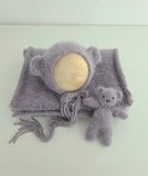 |RTS| Smoked Purple Knit Bear Bonnet + Bear Lovie + Knit Wrap Set