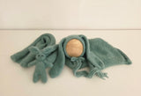 Dusty Green Hand Knit Bunny Bonnet + Bunny Lovie + Knit Wrap Set