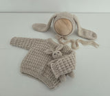 Wheat Hand Knit Sweater + Bunny Bonnet + Bunny Lovie