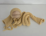 Banana Yellow Simple Hand Knit Bonnet + Wrap Set