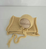 Banana Yellow Simple Hand Knit Bonnet + Wrap Set