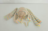 Rainbow Hand Knit Simple Bonnet + Knit Wrap Set