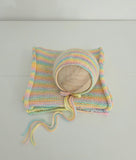 Rainbow Hand Knit Simple Bonnet + Knit Wrap Set