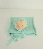 Mint Hand Knit Simple Bonnet + Knit Wrap Set