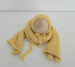 Yellow Hand Knit Simple Bonnet + Knit Wrap Set
