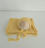Yellow Hand Knit Simple Bonnet + Knit Wrap Set