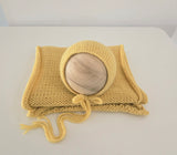 Yellow Hand Knit Simple Bonnet + Knit Wrap Set