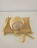 Banana Yellow Simple Hand Knit Bonnet + Wrap Set