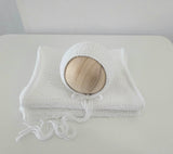 Truly White Hand Knit Simple Bonnet + Knit Wrap Set