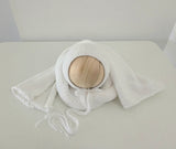 Truly White Hand Knit Simple Bonnet + Knit Wrap Set