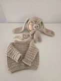 Wheat Hand Knit Sweater + Bunny Bonnet + Bunny Lovie