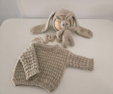 Wheat Hand Knit Sweater + Bunny Bonnet + Bunny Lovie
