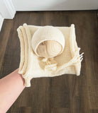 Vanilla Hand Knit Simple Bonnet + Knit Wrap