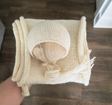 Vanilla Hand Knit Simple Bonnet + Knit Wrap