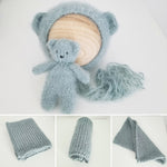 Egg Blue Knit Bear Set + Mini Blanket Layer