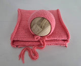 |RTS| Coral Metallic Simple Knit Bonnet + Wrap Set
