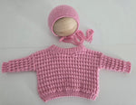 |RTS| Pink Metallic Knit Sweater + Bonnet Set