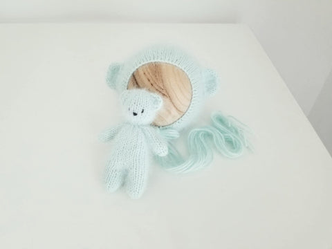 ~PreOrder~ MINT Luxe Angora Knit Bear Bonnet + Bear Lovie Set