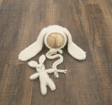 (1) Vanilla Hand Knit Bunny Bonnet + Bunny Lovie Set