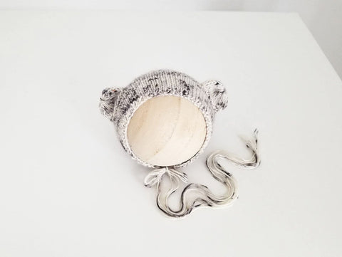 |RTS| Speckled Stone Knit Bear Bonnet