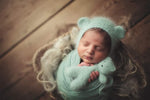 ~PreOrder~ DARK MINT Luxe Angora Knit Bear Bonnet + Bear Lovie Set