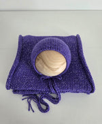 |RTS| Royal Purple Metallic Simple Knit Bonnet + Wrap Set