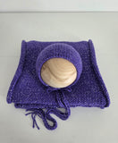 |RTS| Royal Purple Metallic Simple Knit Bonnet + Wrap Set