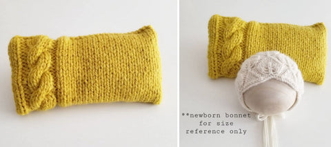 |RTS| Mustard Cabled Edge Knit Pillow (***bonnet shown for size reference only***)