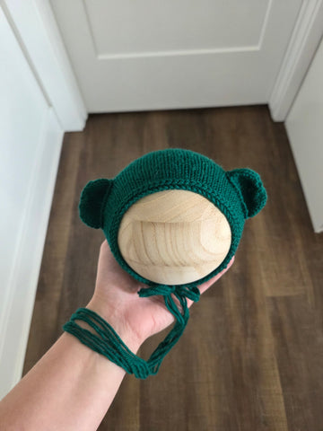 Dark Holly Knit Bear Bonnet