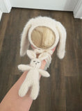 (1) Vanilla Hand Knit Bunny Bonnet + Bunny Lovie Set