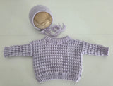 |RTS| Lavender Metallic Knit Sweater + Bonnet Set