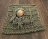 Khaki Hand Knit Textured Layer + Bunny Bonnet + Bunny Lovie + Knit Wrap Set