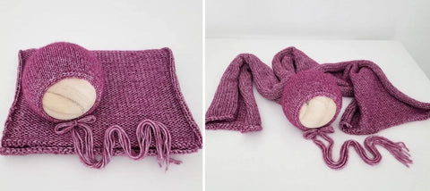 |RTS| Mixed Berry Bonnet + Wrap Knit Set