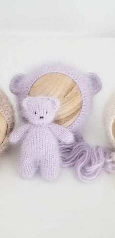 ~PreOrder~ SOFT LAVENDER Luxe Angora Knit Bear Bonnet + Bear Lovie Set