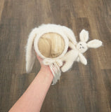 (1) Vanilla Hand Knit Bunny Bonnet + Bunny Lovie Set