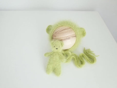 |RTS| Green Apple Luxe Angora Knit Bear Bonnet