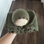 |RTS| Olive Beaded (dark) Knit Bonnet + Wrap Set