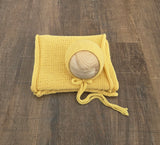Yellow Hand Knit Simple Bonnet + Knit Wrap Set